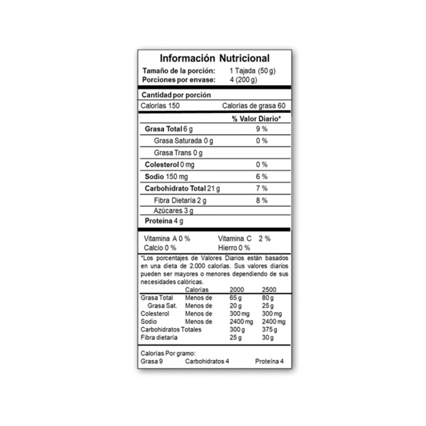 Tabla Nutricional Waffles Integrales